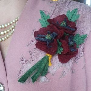 Dark Red Felt Poppies Corsage